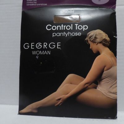 George Control Top Pantyhose Sheer Sandalfoot Queen Size 3X Suntan